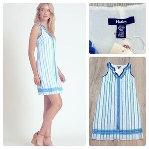 New with tags HATLEY 100% linen pretty boho embroidered sleeveless shift dress